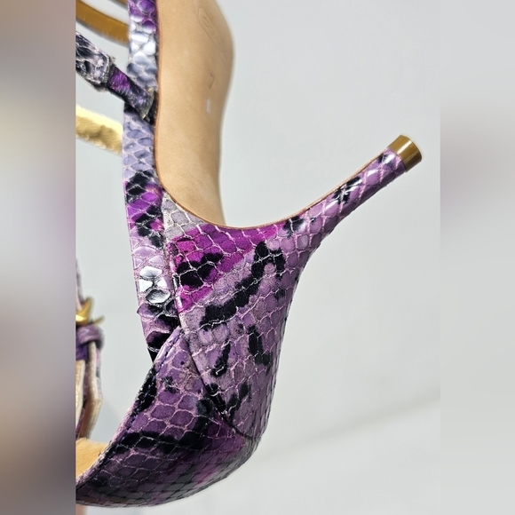 Coach Hayden Leather Violet Pink Blk Python Print Open Toe T-Strap Heels Size 7B - Picture 11 of 16